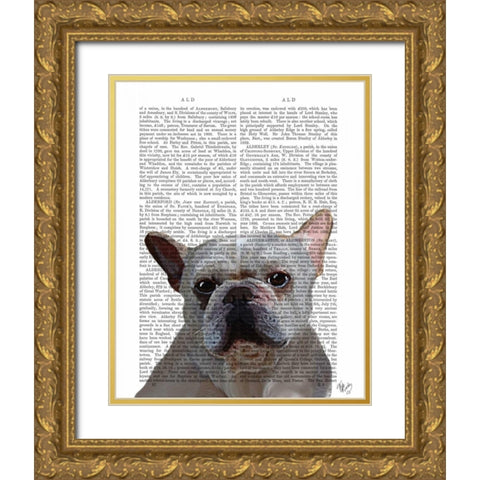 White French Bulldog Plain Gold Ornate Wood Framed Art Print with Double Matting by Fab Funky