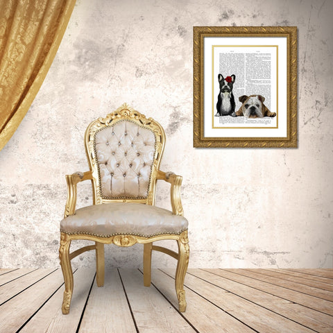 French Bulldog and English Bulldog Gold Ornate Wood Framed Art Print with Double Matting by Fab Funky