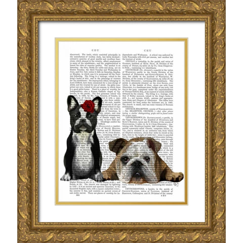 French Bulldog and English Bulldog Gold Ornate Wood Framed Art Print with Double Matting by Fab Funky