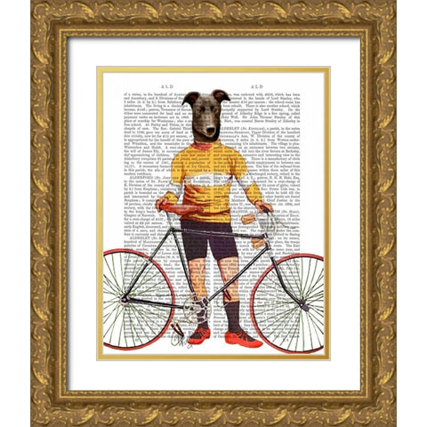 Greyhound Cyclist Gold Ornate Wood Framed Art Print with Double Matting by Fab Funky