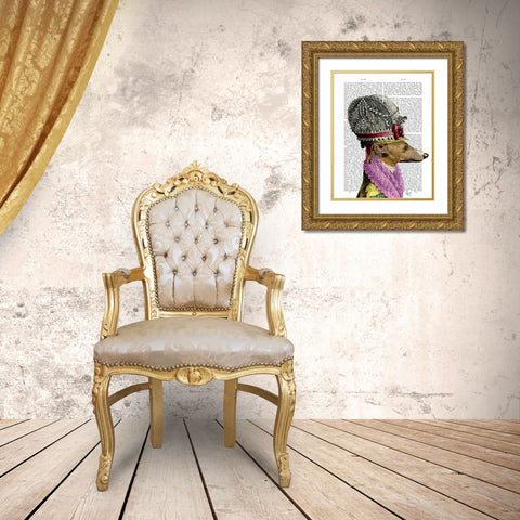 Greyhound in 16th Century Hat Gold Ornate Wood Framed Art Print with Double Matting by Fab Funky