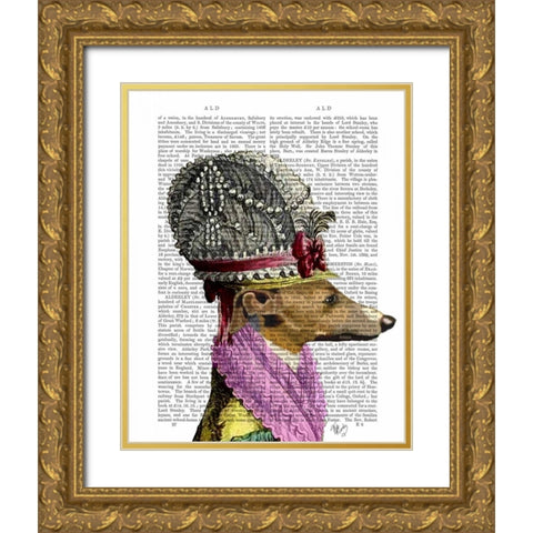 Greyhound in 16th Century Hat Gold Ornate Wood Framed Art Print with Double Matting by Fab Funky