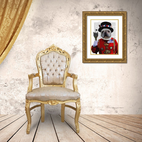 Bulldog Beefeater Gold Ornate Wood Framed Art Print with Double Matting by Fab Funky