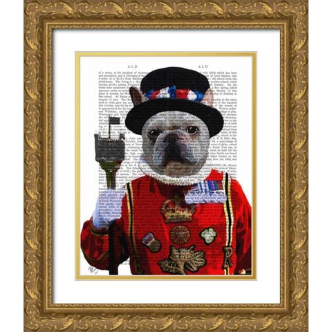 Bulldog Beefeater Gold Ornate Wood Framed Art Print with Double Matting by Fab Funky