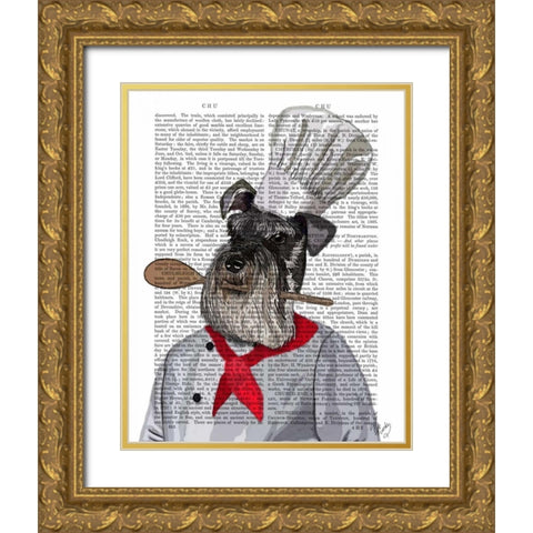 Schnauzer Chef Gold Ornate Wood Framed Art Print with Double Matting by Fab Funky