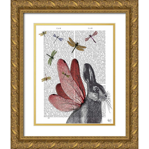 Dragonfly Hare Gold Ornate Wood Framed Art Print with Double Matting by Fab Funky