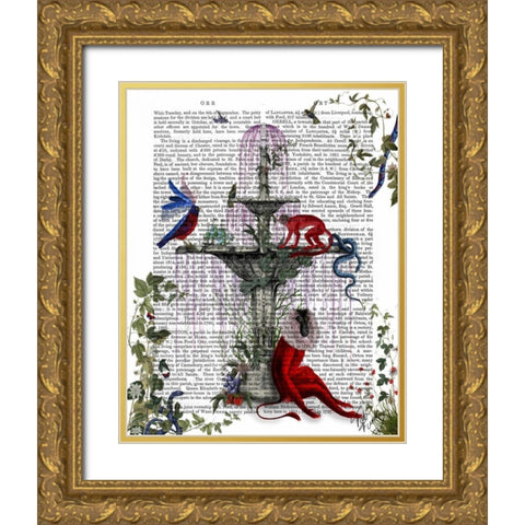Scarlet Monkey Gold Ornate Wood Framed Art Print with Double Matting by Fab Funky