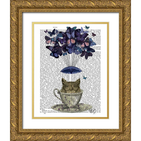 Owl In Teacup Gold Ornate Wood Framed Art Print with Double Matting by Fab Funky