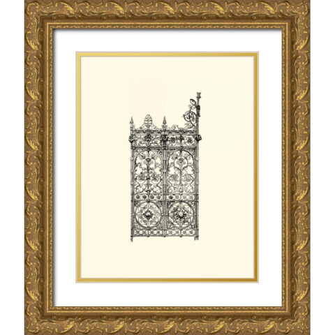 B-W Wrought Iron Gate V Gold Ornate Wood Framed Art Print with Double Matting by Unknown