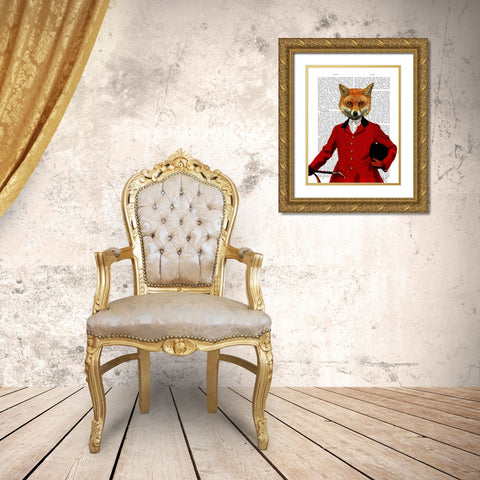 Fox Hunter 2 Portrait Gold Ornate Wood Framed Art Print with Double Matting by Fab Funky
