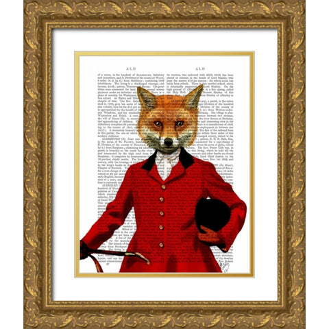 Fox Hunter 2 Portrait Gold Ornate Wood Framed Art Print with Double Matting by Fab Funky