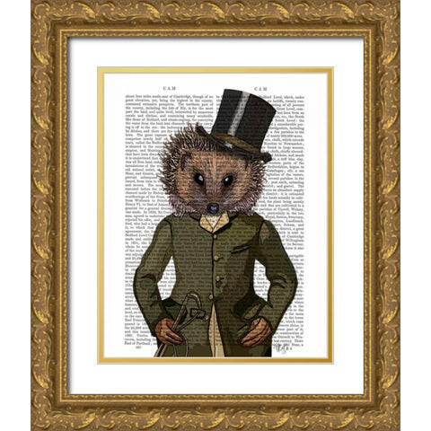 Hedgehog Rider Portrait Gold Ornate Wood Framed Art Print with Double Matting by Fab Funky
