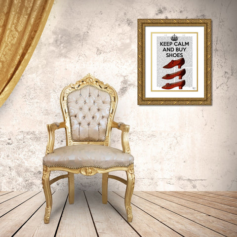 Keep Calm Buy Shoes Gold Ornate Wood Framed Art Print with Double Matting by Fab Funky