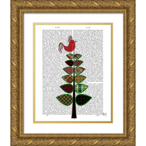 Tartan Tree Illustration Gold Ornate Wood Framed Art Print with Double Matting by Fab Funky