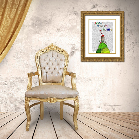 Home Sweet Home Illustration Gold Ornate Wood Framed Art Print with Double Matting by Fab Funky