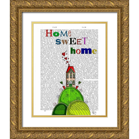 Home Sweet Home Illustration Gold Ornate Wood Framed Art Print with Double Matting by Fab Funky