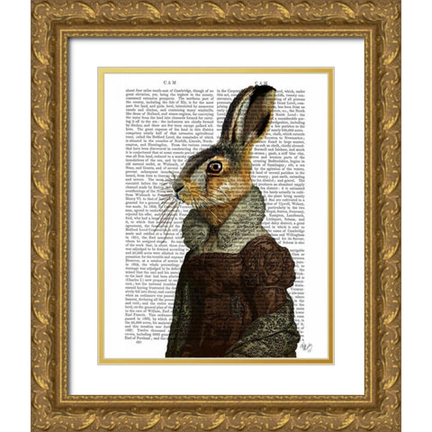 Madam Hare Portrait Gold Ornate Wood Framed Art Print with Double Matting by Fab Funky