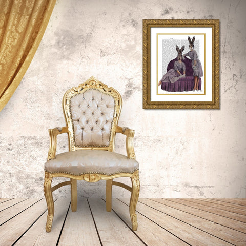 Rabbits in Purple Gold Ornate Wood Framed Art Print with Double Matting by Fab Funky