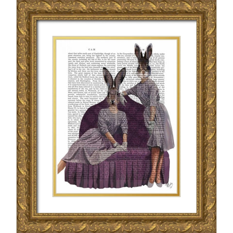 Rabbits in Purple Gold Ornate Wood Framed Art Print with Double Matting by Fab Funky