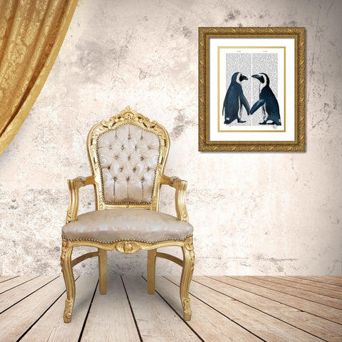 Penguins in Love Gold Ornate Wood Framed Art Print with Double Matting by Fab Funky
