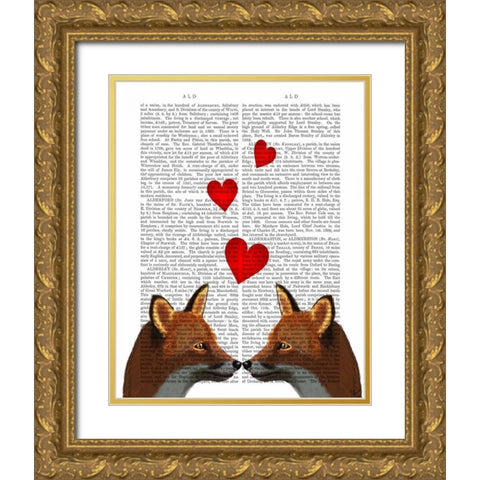 Foxes in Love Gold Ornate Wood Framed Art Print with Double Matting by Fab Funky
