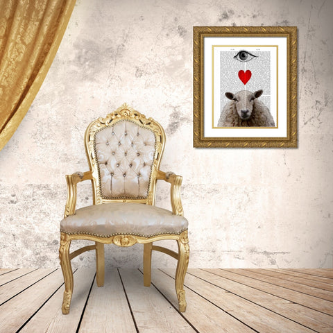 I Heart Ewe Gold Ornate Wood Framed Art Print with Double Matting by Fab Funky