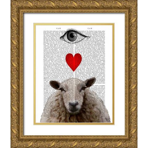 I Heart Ewe Gold Ornate Wood Framed Art Print with Double Matting by Fab Funky