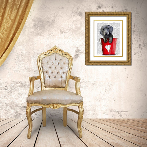 Buckets of Love Dachshund Puppy Gold Ornate Wood Framed Art Print with Double Matting by Fab Funky