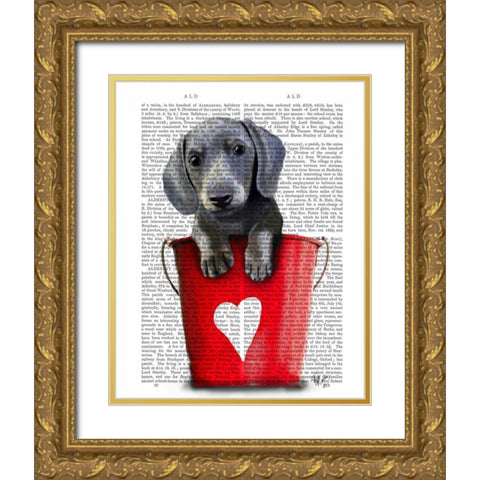 Buckets of Love Dachshund Puppy Gold Ornate Wood Framed Art Print with Double Matting by Fab Funky