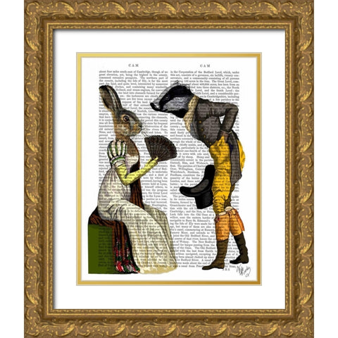 Look Of Love Regency Badger and Hare Couple Gold Ornate Wood Framed Art Print with Double Matting by Fab Funky