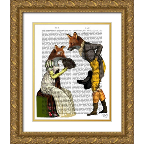 Foxes Courting Gold Ornate Wood Framed Art Print with Double Matting by Fab Funky