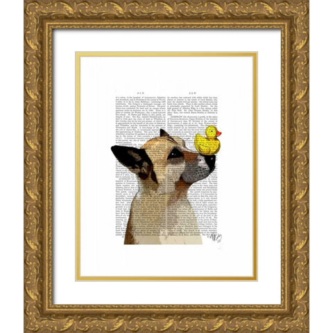 German Shepherd Dog and Duck Gold Ornate Wood Framed Art Print with Double Matting by Fab Funky