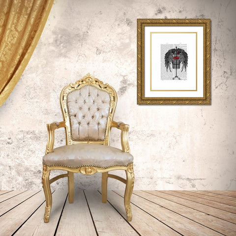 Mannequin With Black Wings Gold Ornate Wood Framed Art Print with Double Matting by Fab Funky