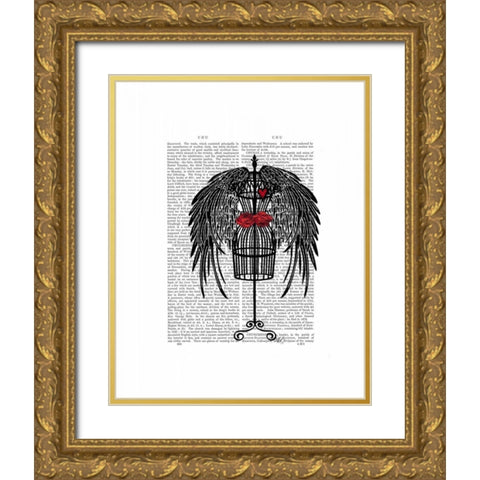 Mannequin With Black Wings Gold Ornate Wood Framed Art Print with Double Matting by Fab Funky