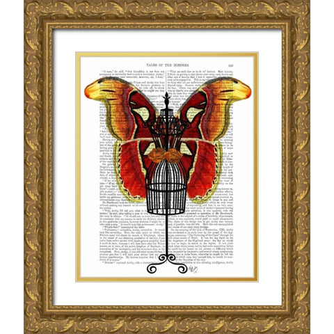 Mannequin Red And Yellow Butterfly Gold Ornate Wood Framed Art Print with Double Matting by Fab Funky
