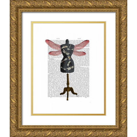 Dragonfly Mannequin Gold Ornate Wood Framed Art Print with Double Matting by Fab Funky