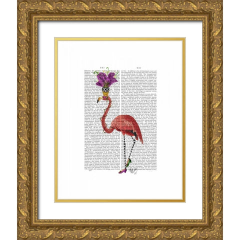Mardi Gras Flamingo Full Gold Ornate Wood Framed Art Print with Double Matting by Fab Funky