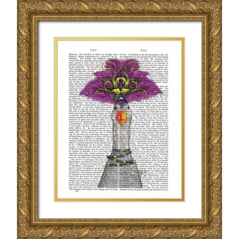 Goose Mardi Gras Headdress Gold Ornate Wood Framed Art Print with Double Matting by Fab Funky