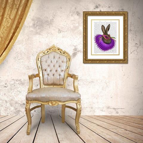 Mardi Gras Hare Gold Ornate Wood Framed Art Print with Double Matting by Fab Funky