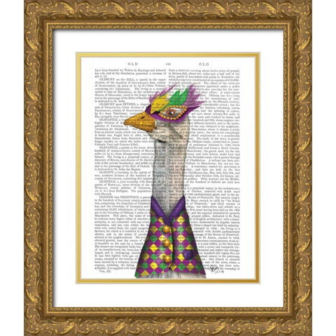 Mardi Gras Goose Harlequin Jacket Gold Ornate Wood Framed Art Print with Double Matting by Fab Funky