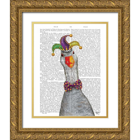 Mardi Gras Goose Jester Hat Gold Ornate Wood Framed Art Print with Double Matting by Fab Funky