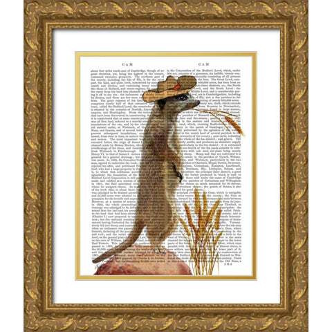 Meerkat Cowboy Gold Ornate Wood Framed Art Print with Double Matting by Fab Funky