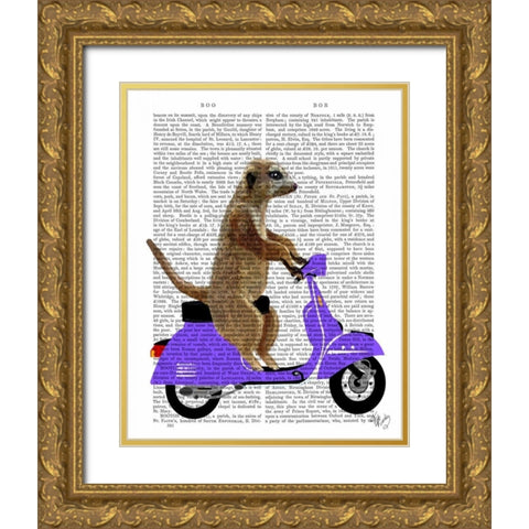 Meerkat on Lilac Moped Gold Ornate Wood Framed Art Print with Double Matting by Fab Funky