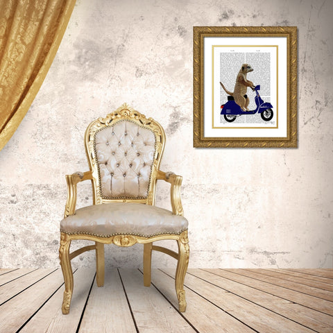 Meerkat on Dark Blue Moped Gold Ornate Wood Framed Art Print with Double Matting by Fab Funky