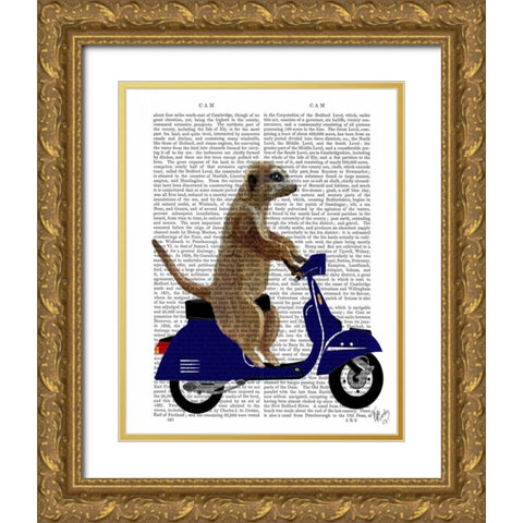 Meerkat on Dark Blue Moped Gold Ornate Wood Framed Art Print with Double Matting by Fab Funky