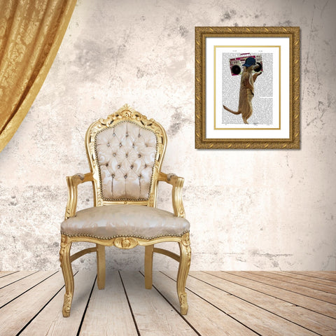 Meerkat with Boom Box Ghetto Blaster Gold Ornate Wood Framed Art Print with Double Matting by Fab Funky