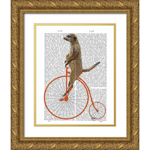 Meerkat on Orange Penny Farthing Gold Ornate Wood Framed Art Print with Double Matting by Fab Funky