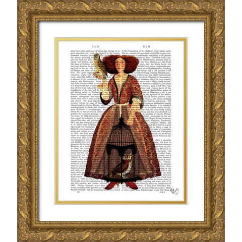 The Owl Lady Gold Ornate Wood Framed Art Print with Double Matting by Fab Funky