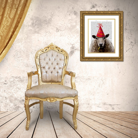 Party Sheep Gold Ornate Wood Framed Art Print with Double Matting by Fab Funky