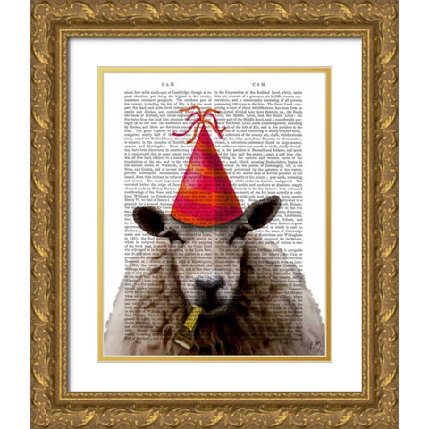 Party Sheep Gold Ornate Wood Framed Art Print with Double Matting by Fab Funky
